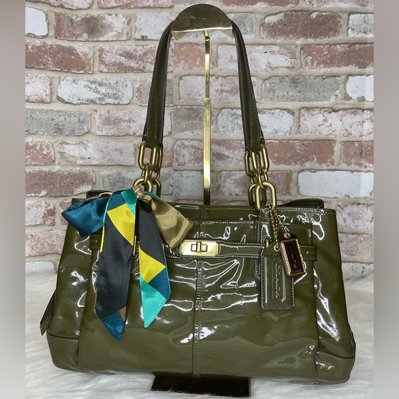Coach Handbags - COACH Olive Green Patent Leather Satchel Shoulder Bag